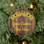 Décoration En Céramique Tournesol en bois rustique personnalisé Cer texte<br><div class="desc">bois flotté moyen bois tournesol amusant arrière - plan, fête d'anniversaire tournesol eucalyptus hen, mariage rustique grange pays extérieur, automne personnalisé vow renouveau 25e, fiançailles nouveau ornament cadeau, baby shower nuptiale douche ornement, mariage présent ornement été printemps, votre texte personnalisé ornement d'anniversaire, mariage d'anniversaire doux 16 quinceanera, automne nouveau parents...</div>