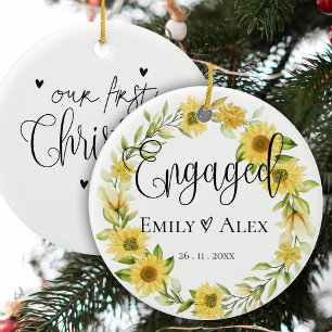 Décoration En Céramique Tournesol Jaune Mignonne Engagé Notre Premier Noël