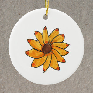 Décoration En Céramique Tournesol Main Tiré Encre Jaune