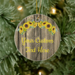 Décoration En Céramique Tournesol Rustique Personnalisé Texte Personnalisé<br><div class="desc">fleur de bois flotté tournesol amusant arrière - plan, fête d'anniversaire tournesol eucalyptus hen, mariage rustique grange pays extérieur, automne personnalisé vow renouvellement 25e, fiançailles cadeau ornament nouveau marié, baby shower nuptiale douche ornement, mariage présent ornement été printemps, votre texte personnalisé ornement d'anniversaire, anniversaire mariage sucré 16 quinceanera, automne nouveau...</div>