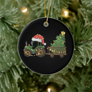 Décoration En Céramique Tracteur de Noël avec agriculteur d'arbre Ferme