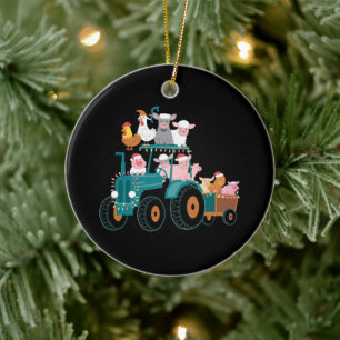 Décoration En Céramique Tracteur de Noël Ferme Drôle de Vacances 