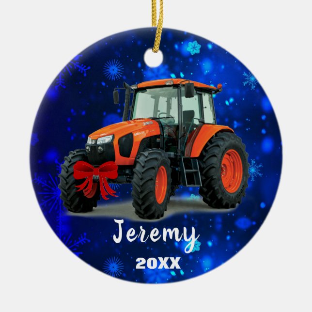 Décoration En Céramique Tracteur orange moderne "Noël 20XX" (Devant)