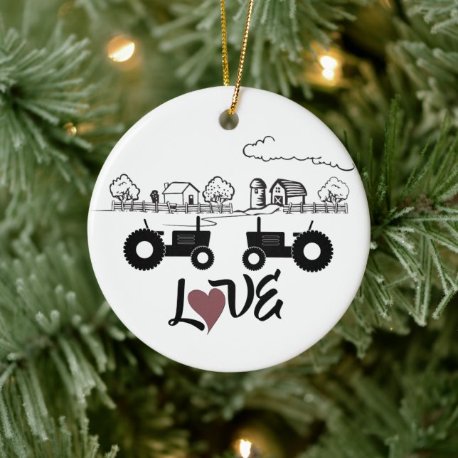 Décoration En Céramique Tracteur personnalisé Couple Farm LOVE Noël (Arbre)