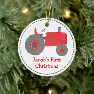 Décoration En Céramique Tracteur Rouge Mignon Premier Noël de Bébé