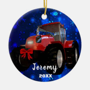 Décoration En Céramique Tracteur rouge moderne "Noël 20XX"