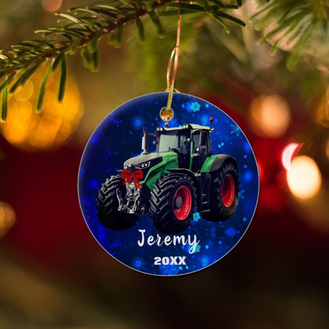 Décoration En Céramique Tracteur vert moderne personnalisé "Noël 20XX" (Créateur téléchargé)