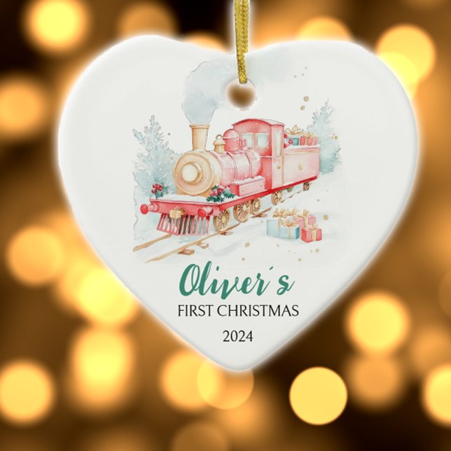 Décoration En Céramique Train aquarelle personnalisé Premier Noël (Créateur téléchargé)