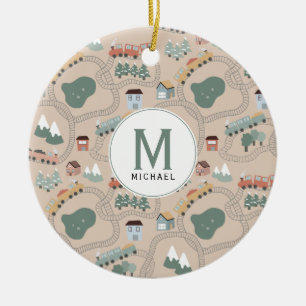 Décoration En Céramique Trains colorés mignons sur les rails de train Mono