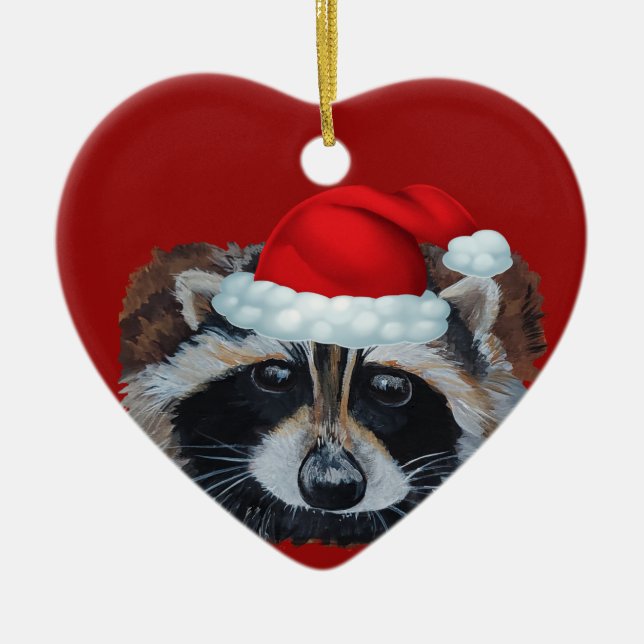 Décoration En Céramique Trash Panda Raccoon Santa Hat (Devant)