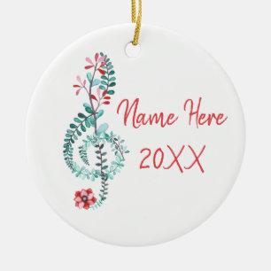 Décoration En Céramique Treble Clef Musicien Cadeau Musique Floral Custom