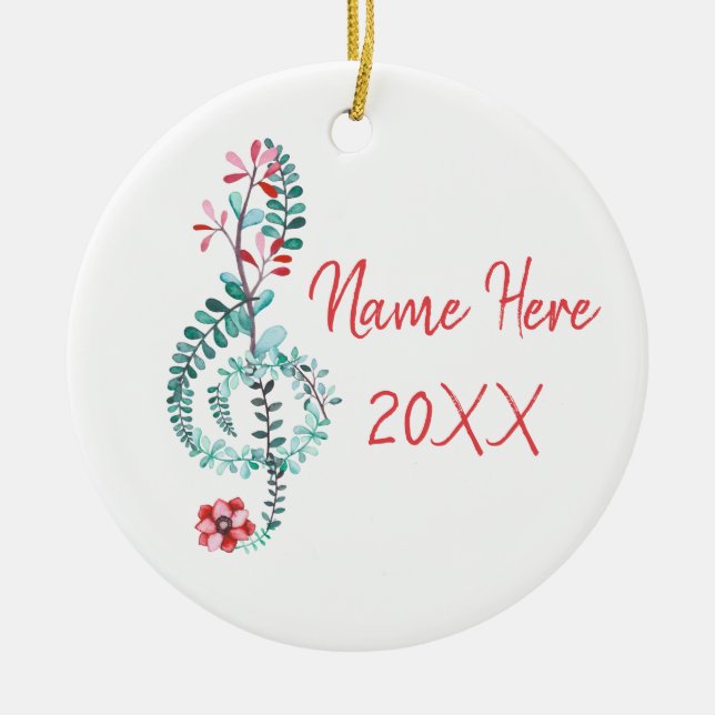 Décoration En Céramique Treble Clef Musicien Cadeau Musique Floral Custom (Devant)