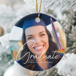 Décoration En Céramique Trendy 2023 Graduation 2 Photo Custom Christmas<br><div class="desc">Ce cadeau de décoration de Noël à double face branché propose une écriture blanche manuscrite sophistiquée sur une photo chic et complète de votre diplômé. Customisez ce grand gardien avec une photographie de lycée,  de collège ou d'université sur le devant et le dos.</div>