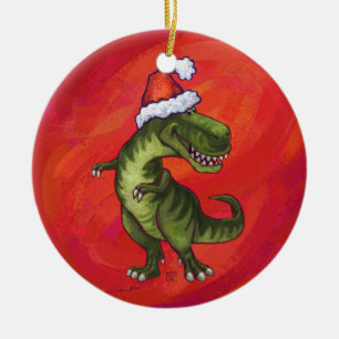 Décoration En Céramique TRex Dino dans le casquette de Père Noël sur le