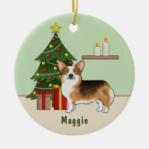 Décoration En Céramique Tri Pembroke en tête rouge Corgi gallois Arbre de 