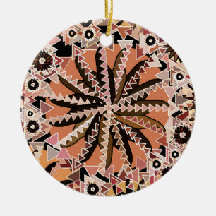 Décoration En Céramique Tribal Mandala Print, Taupe Tan et Beige