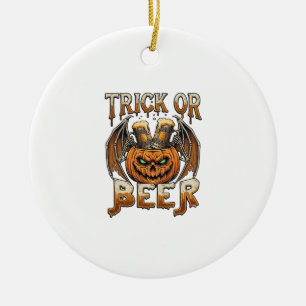 Décoration En Céramique Trick Or Beer Halloween Citrouille Squelette Ailes