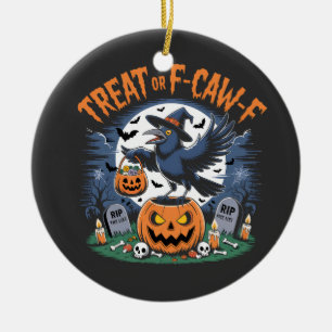 Décoration En Céramique Trick or F-Caw-f  Drôle de Corbeau Halloween Effra