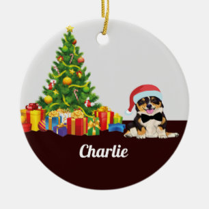 Décoration En Céramique Tricolor Corgi, arbre de noël avec nom 2022