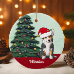 Décoration En Céramique Tricolor Corgi Santa Hat Noël personnalisé<br><div class="desc">Ce beau chien de Pembroke Welsh Corgi a un mignon casquette du Père Noël et une adorable inclinaison de la tête. Le petit tricolore est assis devant un joli sapin de Noël orné de décorations colorées. Personnalisez le nom de votre animal de compagnie dans une jolie cursive sous le magnifique...</div>