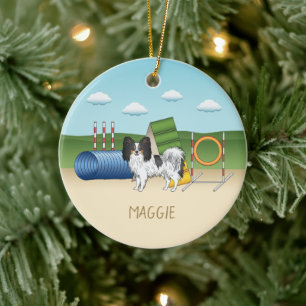 Décoration En Céramique Tricolore Papillon Agility Chien Avec Nom Personna