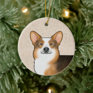 Décoration En Céramique Tricolore Pembroke Welsh Corgi à tête rousse et no