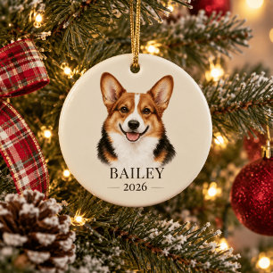 Décoration En Céramique Tricolore personnalisé de Corgi roux Nom & Année