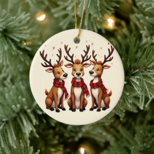 Décoration En Céramique Trio de rennes de Noël mignon avec des carreaux