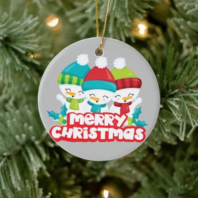 Décoration En Céramique Trio mignon des Snowmen (Arbre)