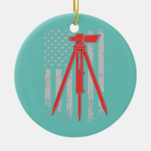 Décoration En Céramique Tripod Survey Flag America 4 juillet Land Surveyor