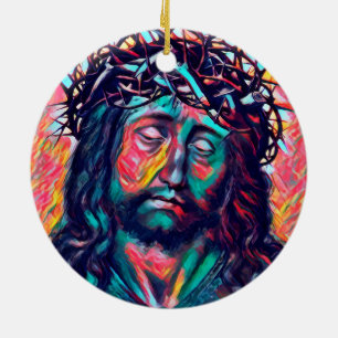 Décoration En Céramique Triste Jésus Christ Face à la couronne Thorn Art A