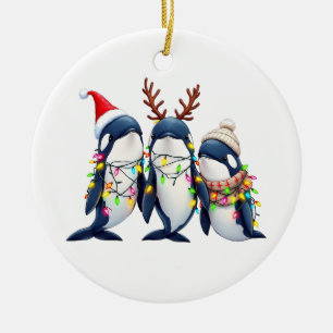 Décoration En Céramique Trois baleines portent le chapeau de Noël