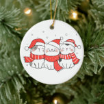 Décoration En Céramique Trois chats de Noël en Casquette et Écharpes<br><div class="desc">Ce joli trio de chattes apportera chaleur et charme à votre sapin de Noël en cette période de fêtes.</div>