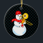 Décoration En Céramique Trombone Snowman<br><div class="desc">A snowman trombone player wearing a music note scarf is a funny winter gift design for trombonists,  music teachers and students in concert,  jazz and marching band.</div>