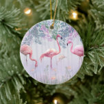 Décoration En Céramique Tropical Cute Family Pink Flamingos<br><div class="desc">A painted elegant red flamingo. The flamingo stands in the water with a gorgeous red plumage. The background is in beautiful watercolors.

You can change text color and font style using the customize it further option</div>