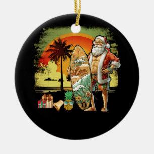 Décoration En Céramique Tropical Summer Surfing Santa Claus 6 Pack Christm