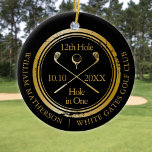 Décoration En Céramique Trou De Golf Noir Et Or En Un Retro Personnalisé<br><div class="desc">Avec un effet de timbre vieilli design rétro classique. Personnalisez le nom,  le numéro du trou de localisation et la date pour créer un grand gardien de golf pour célébrer ce trou fantastique en un. Conçu par Thisisnotme©</div>