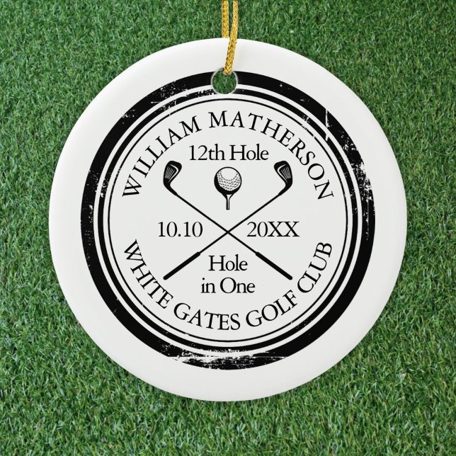 Décoration En Céramique Trou de golf personnalisé en une seule photo (Personalized Golf Hole in One Photo Keepsake Ceramic Ornament)