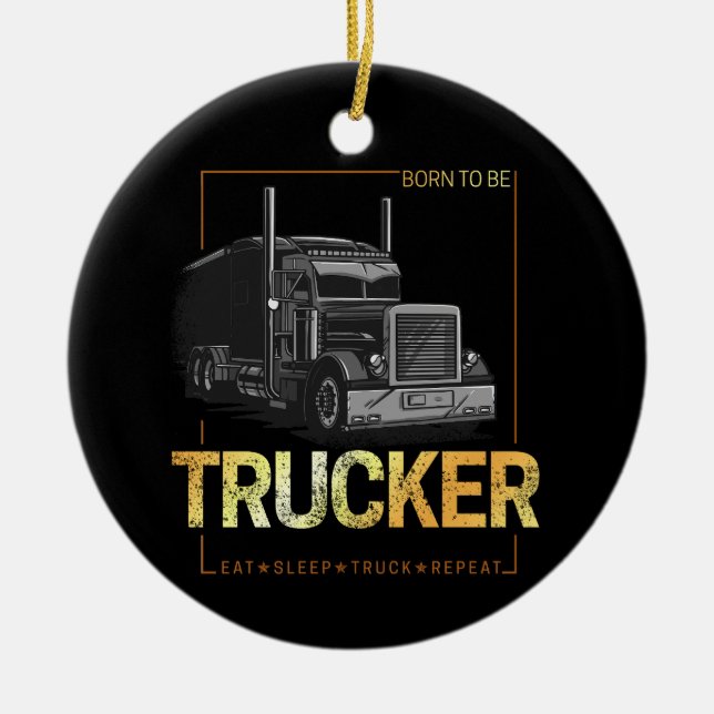 Décoration En Céramique Trucker Né Pour Être Conducteur Rétro Camion Vinta (Devant)