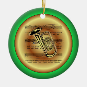 Décoration En Céramique Tuba ~ Sheet Music ~ Red/Green/Gold ~ Christmas ~
