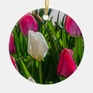 Décoration En Céramique Tulipes Roses Et Blancs Peint