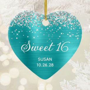 Décoration En Céramique Turquoise Bleu Pailleté Argent Photographie Sweet