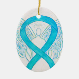 Décoration En Céramique Turquoise Blue Awareness Ruban Angel Ornament