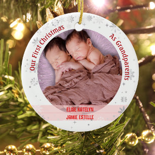 Décoration En Céramique Twins Baby Girls 1st Xmas As Grand-parents 2 Photo
