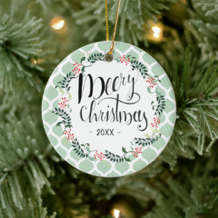 Décoration En Céramique Typographie de Noël du feuillage vert modifiable