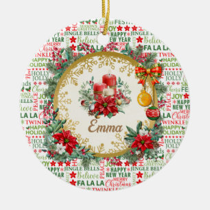 Décoration En Céramique Typographie de Noël rouge et vert sans couture