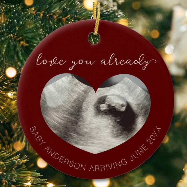 Décoration En Céramique Ultrasound Grossesse Faire-part Keepsaké Coeur ("love you already" ultrasound sonogram heart shape pregnancy reveal announcement christmas ornament)