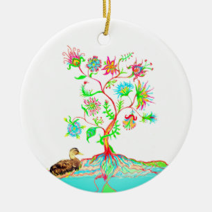 Décoration En Céramique Un canard et un arbre de vie