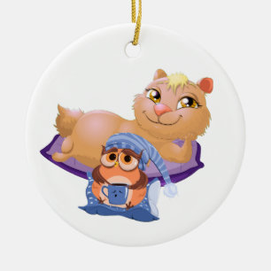 Décoration En Céramique un chat et un hibou drôle propriétaire animal de c