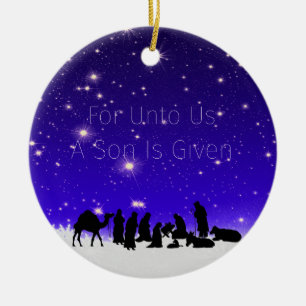 Décoration En Céramique Un enfant est né Starry Snowy Night sur une